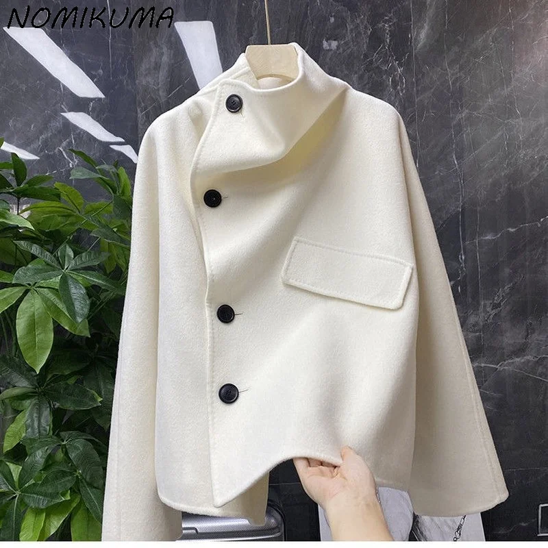 Nomikuma элегантное шерстяное пальто с воротником-стойкой Женская однобортная