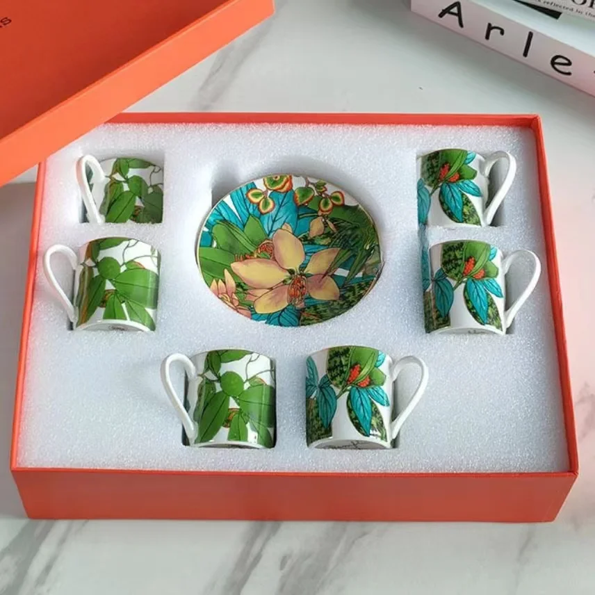 Espresso Cup 6 Cup Plate Set Modern Light Luxury Ceramic English Afternoon Tea Set Tea Tableware with Original Gift Box