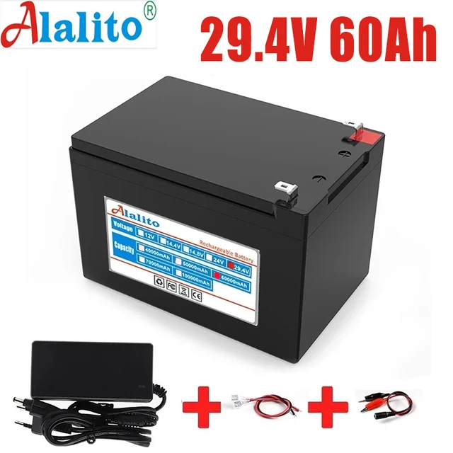 

24V 7s4p 60000 MAH high power 60Ah 18650 lithium battery with BMS 29,4v electric bicycle + 2A charger