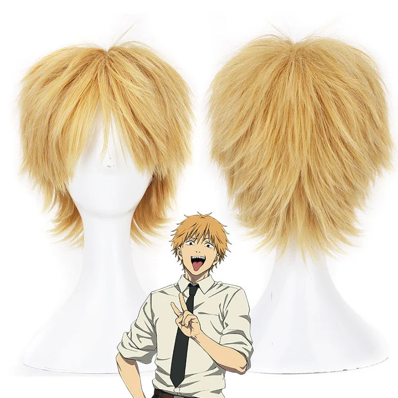 

Парик персонажа из аниме «бензопила» для мужчин, косплей ручной работы с воском, светлый высокотемпературный Шелковый, с короткими волосам...