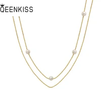 qeenkiss nc8151 fine wholesale fashion woman girl party birthday wedding gift pearl two layer titanium stainless steel necklace