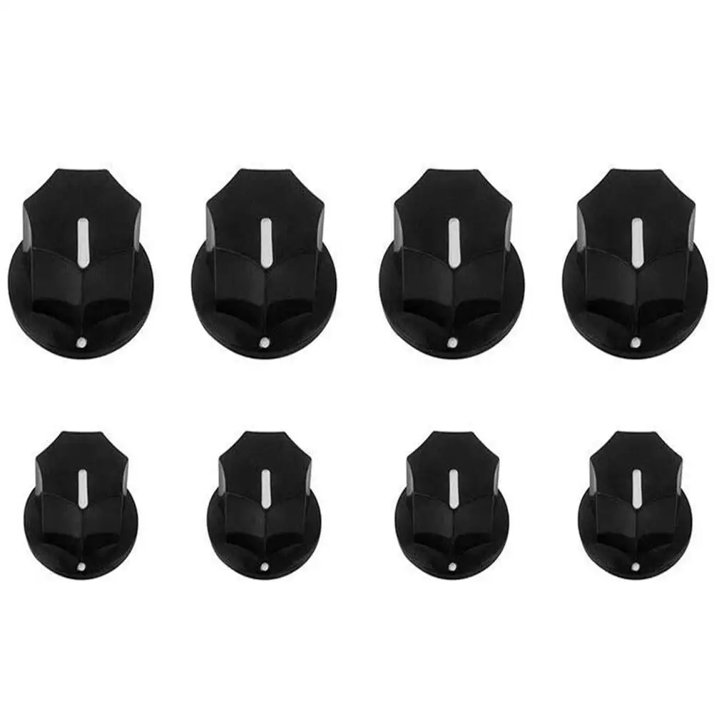 

1 Set Electric Guitar Speaker Seven-corner Knob Cap Guitar Effect Knob Black (4 Big 4 Small)