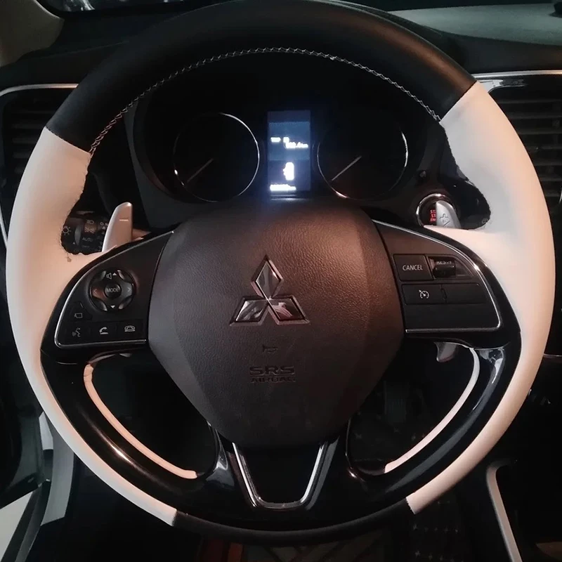 

Сшитый вручную черный, красный чехол из натуральной кожи на руль автомобиля для Mitsubishi Outlander 2016-2019 ASX18 Eclipse Cross 2018