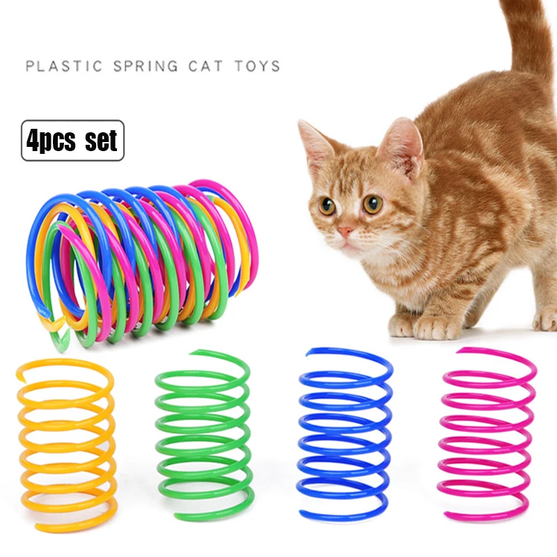 

4pcs Set Cat Colorful Plastic Spring Cat Toy Jumping Cat Toy Ball Pet Supplies Funny Cat Plastic Elastic Toy Lucky Cat Catstuff