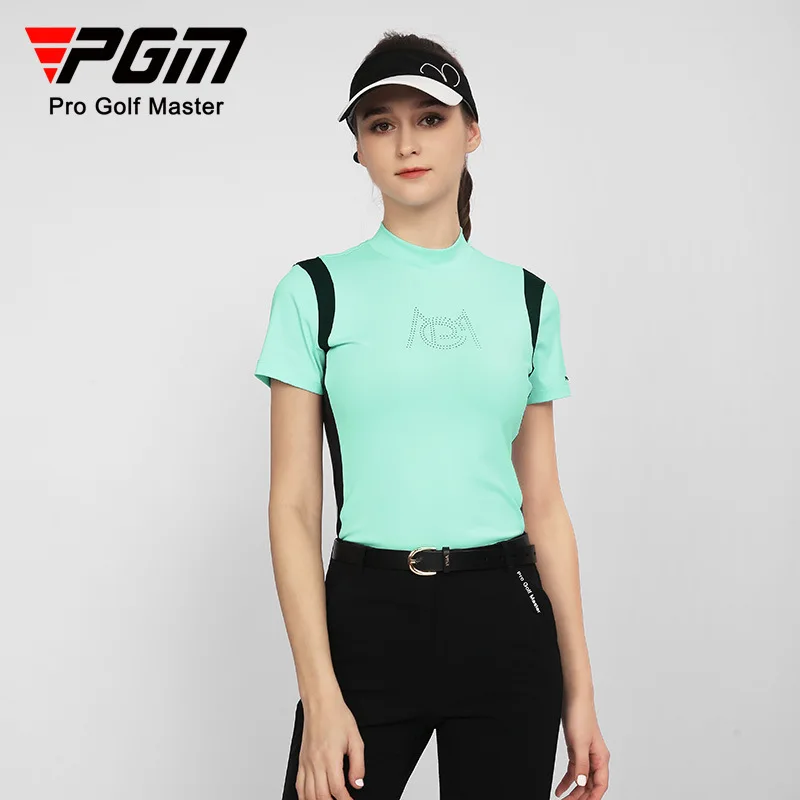 Short Sleeve T-shirt  Sports Leisure Summer Mock Neck Sports Stretch Top Shirts Women's Golf Wear 2023 Yf559