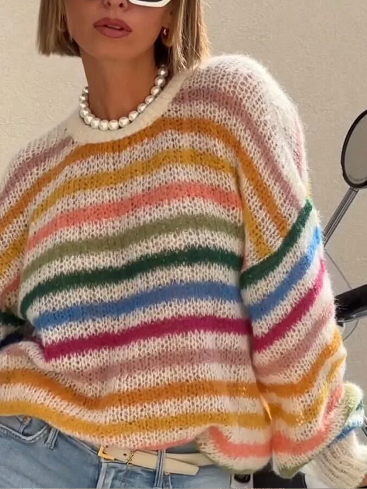 Милый плюшевый свитер с длинными рукавами и радужным принтом шикарные лоскутные