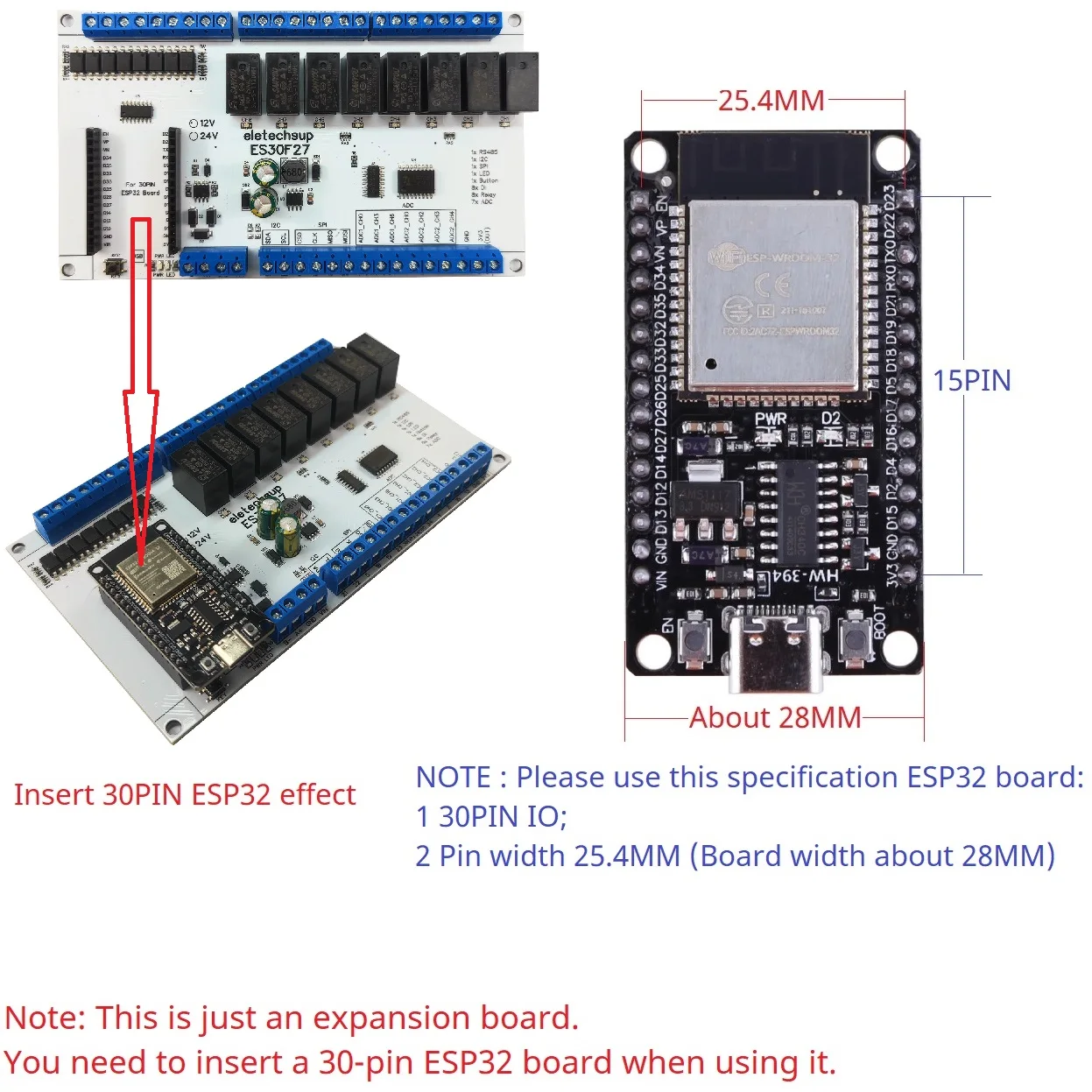 Фото Простая плата разработки ПЛК на базе платы расширения Wi-Fi ESP32 ES30F27 для разработки шины RS485 I2C SPI №1