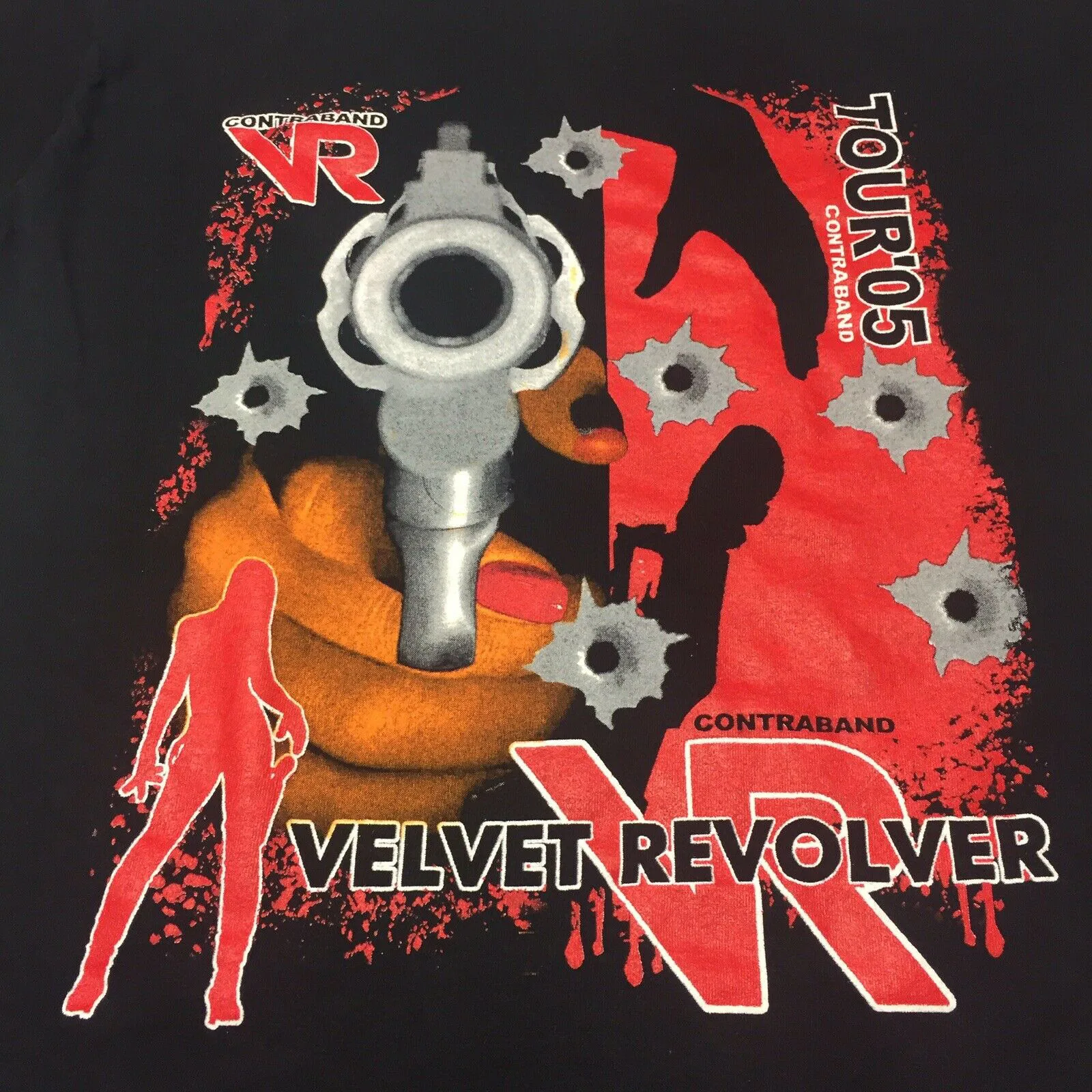 Бархатная футболка из хлопка с рисунком револьвера и контрабанда Tour 2005 от S до 234Xl