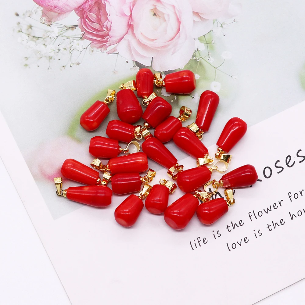 Маленькие бусины в форме слезы красный окрашенный Коралловый кулон 9x20 мм