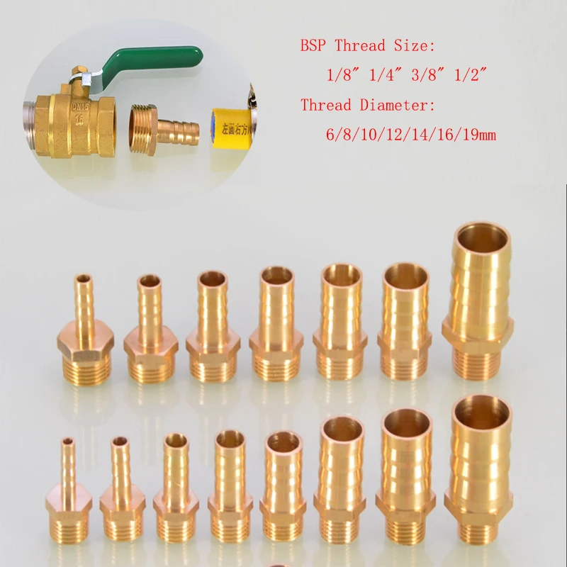 

Латунный штуцер для шланга, 5 шт., 6/8/10/12/14/16/19 мм, хвостовик с зазубринами, 1/8 "1/4" 3/8 "1/2" BSP, наружная и внутренняя резьба, соединительные муфты