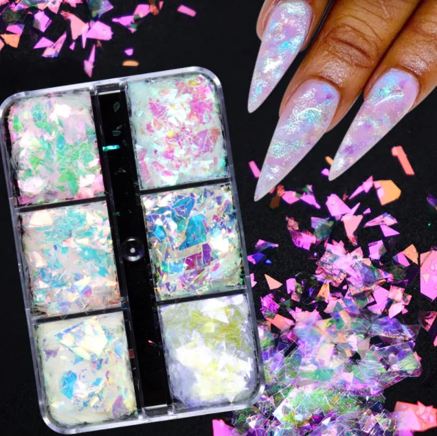 

Маленькая 6-ячейка в коробке с имитацией парчового хрусталя, мечтательный поляризационный хайлайтер, необычное средство для улучшения ногт...