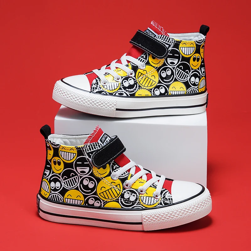New Fashion Cartoon Print Canvas Shoes for Boys Children's High top Sneakers Kids Vulcanized Flat Children Shoes tenis infantil