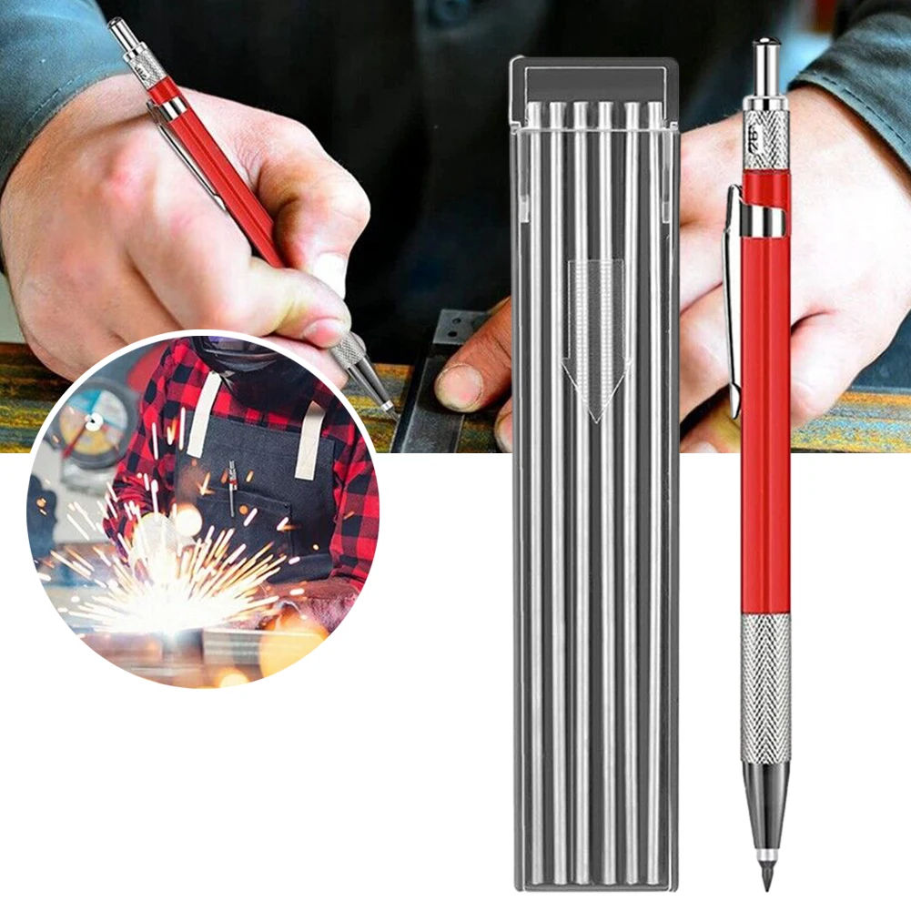 

Welders Pencil with Silver Striped Round Refills Mechanical Metal Marker for Architect Design and Steel Welding