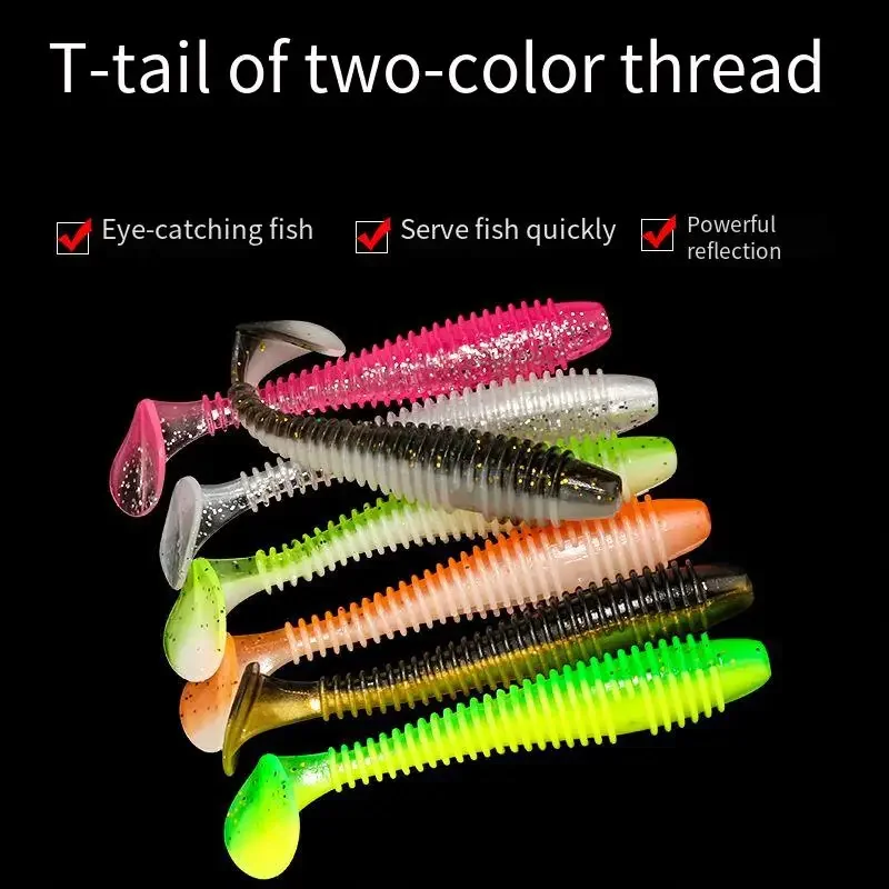 Резьбовой Т-образный хвост Дорожная субцветная мягкая приманка Мягкая червячная