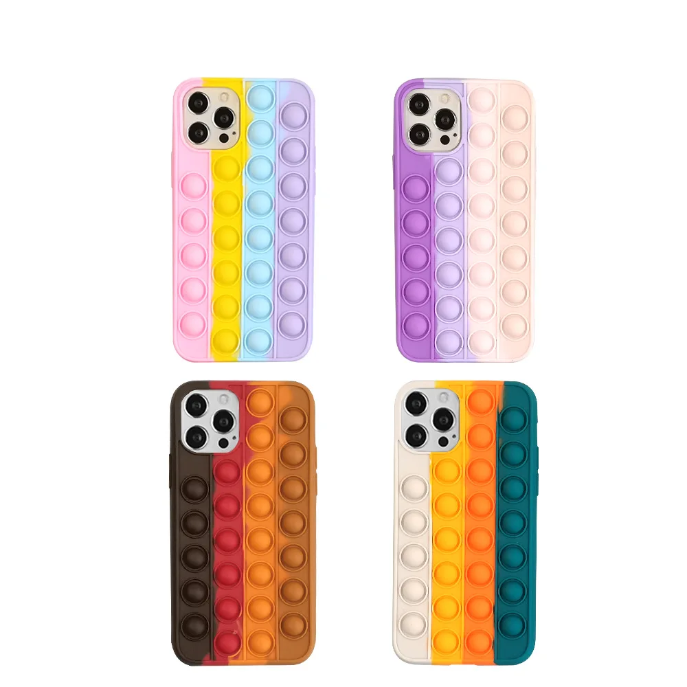 Pop Fidget Toy Push Bubble Rainbow Silicone Phone case For Iphone XS 11 12 13 Pro Max For iphone XR X 7 8Plus Soft Phone Cover