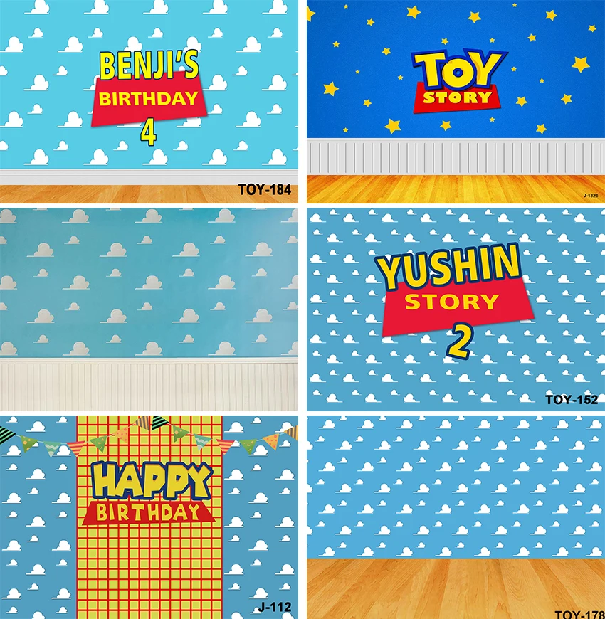 

Blue Sky White Clouds Wall Baby Toy Story Photography Backgrounds Birthday Cartoon Photo Backdrop Banner Decorations