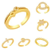 new fashion summer jewelry retro geometric round diamond zircon 18k gold plated ring popular simple adjustable ring for women