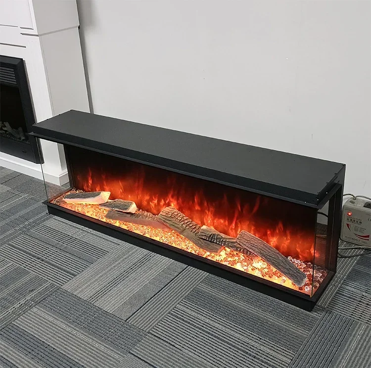 60-дюймовый современный чугунный электрический камин 3-сторонний стеклянный с