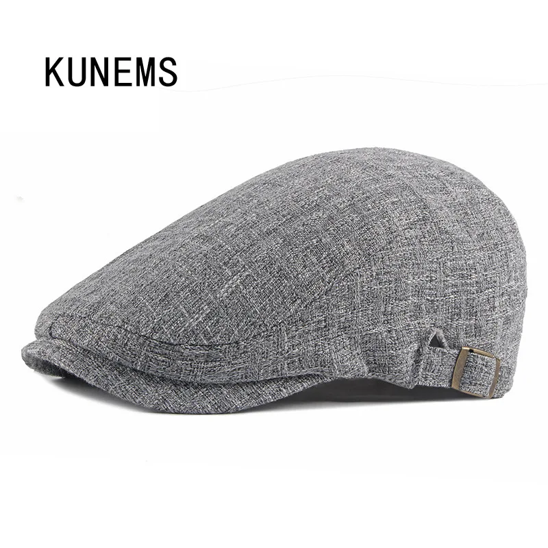 

KUNEMS Fashion Cotton Newsboy Hats for Men Boina Spring and Autumn Retro Beret Casual Solid Flat Hat Dad Cap Gorras Hombre