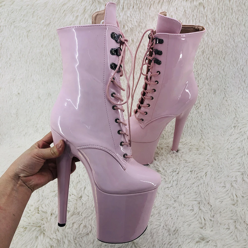 Leecabe  20CM/8inches patent  PU  upper ankle boots fashion shoes  High Heel platform Pole Dance boot