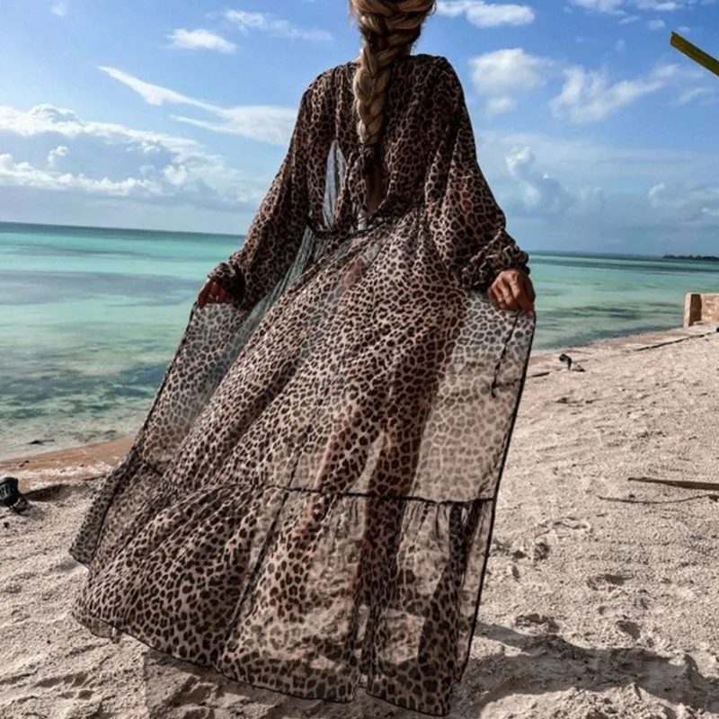 

Cover-up Print Sashes Bohemian Vintage Chic Women Kimono Cover Up Ladies V Neck Batwing Sleeves Boho Maxi Dress Robe 2022