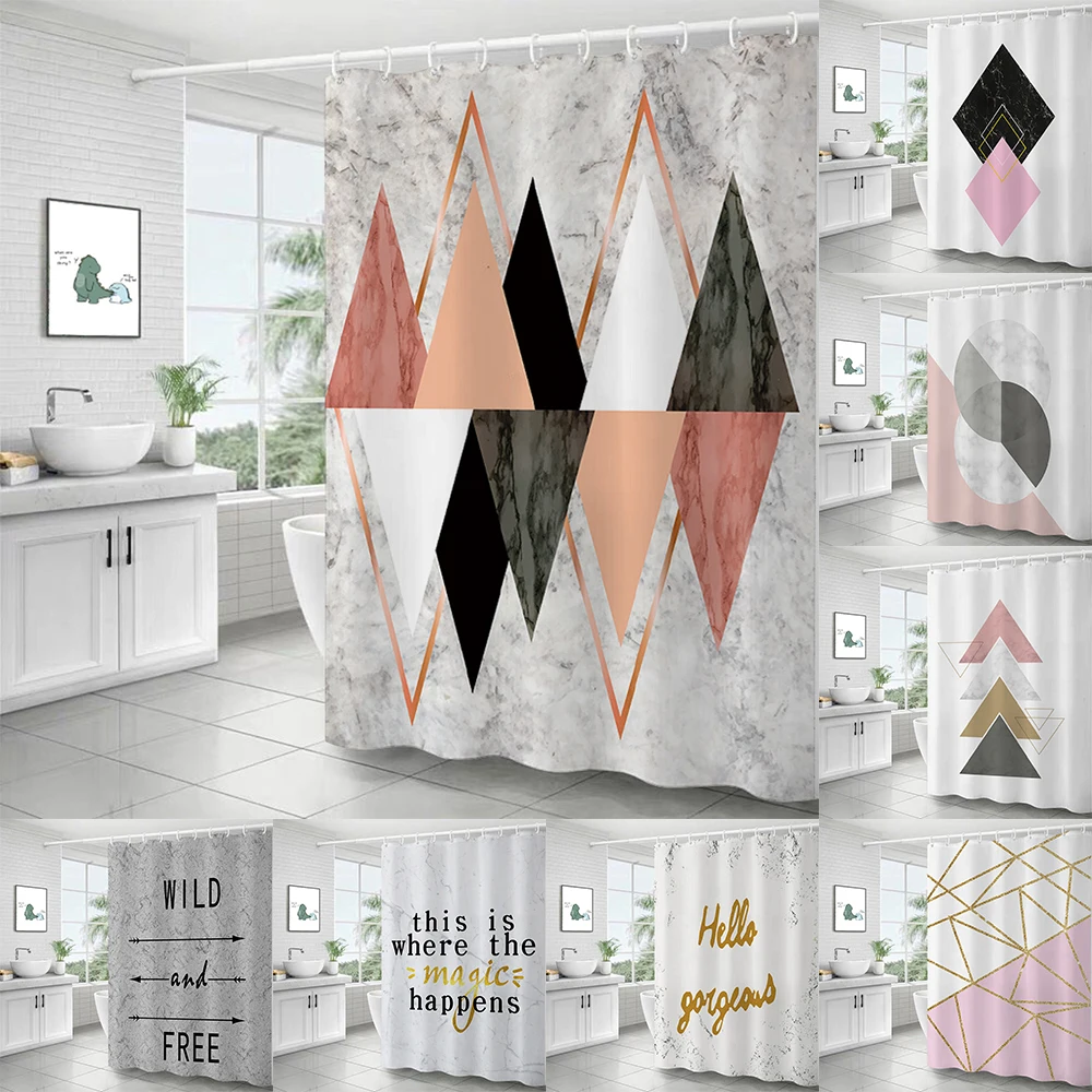 

Nordic Style Shower Curtain Marble and Geometric Printed White Bathroom Curtain Waterproof and Mould Proof