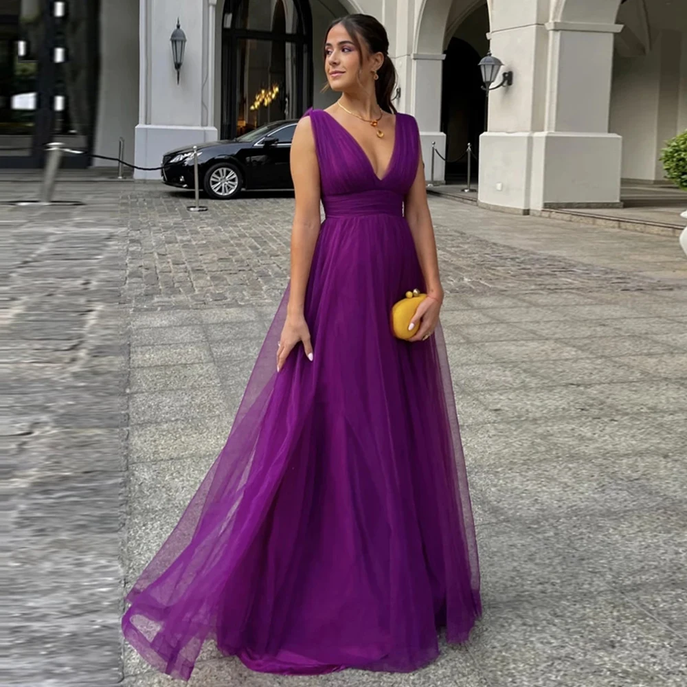 

GUXQD Purple Tulle Evening Dresses Beach Dubai Saudi Arabic Long Robes De Soirée Vestidos De Gala Celebrity Prom Party Gowns