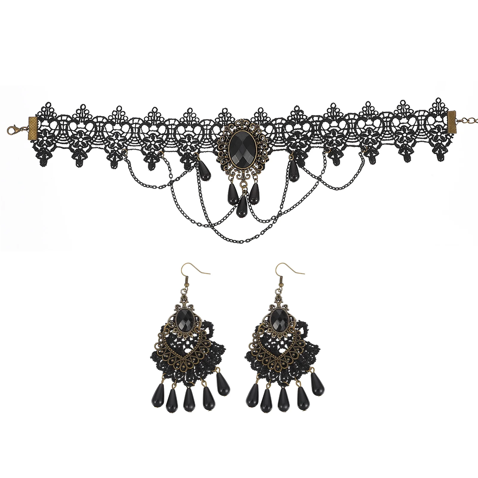 

Choker Forhalloween Gothic Steampunk Set Jewelrynecklace Black Accessories Earrings Goth Lace Dressesvictorian Costume