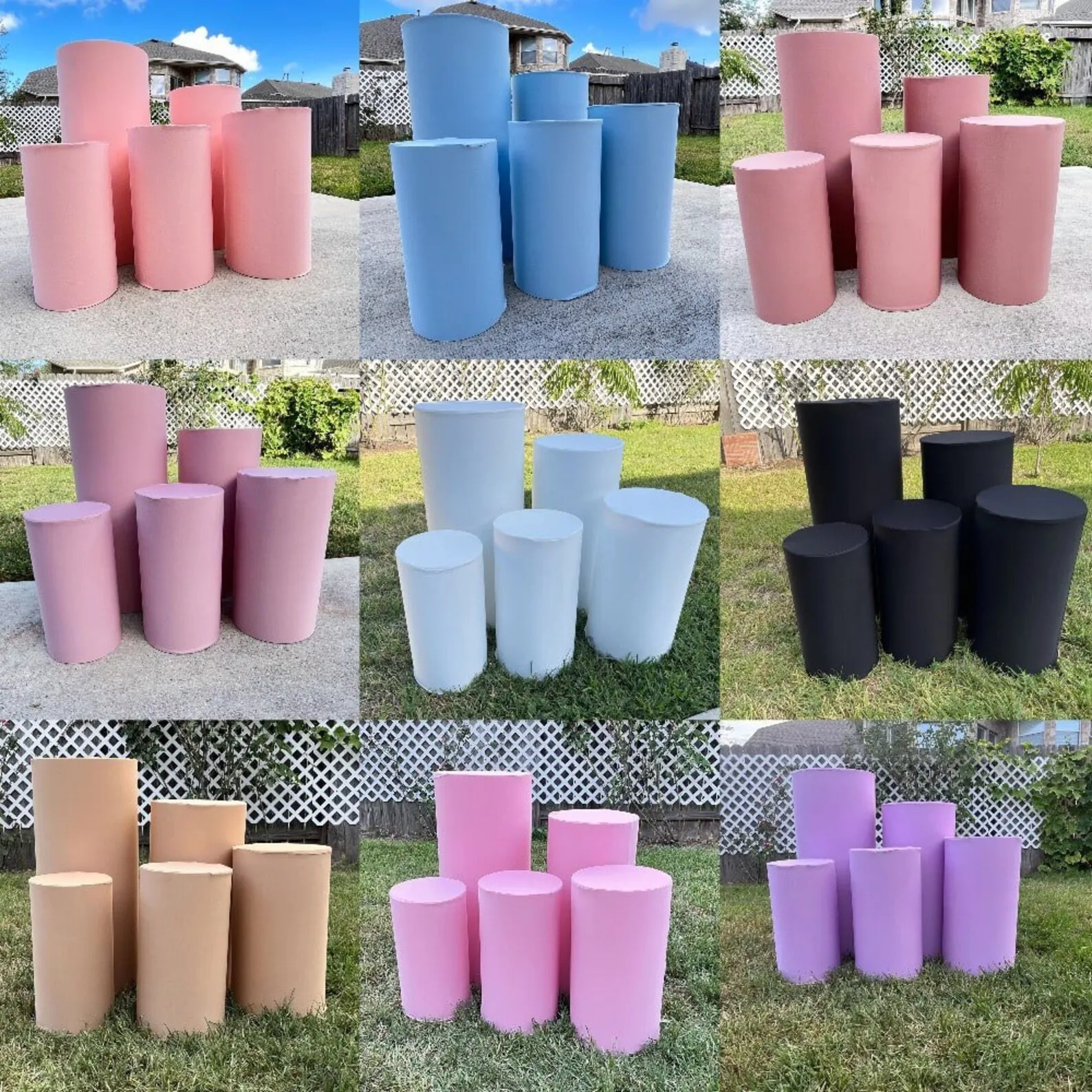 S Pedestal Cover Cylinder Table Covers Party Decoration Colum Cover Milk Silk Elastic Fabric Plain Pink White Black