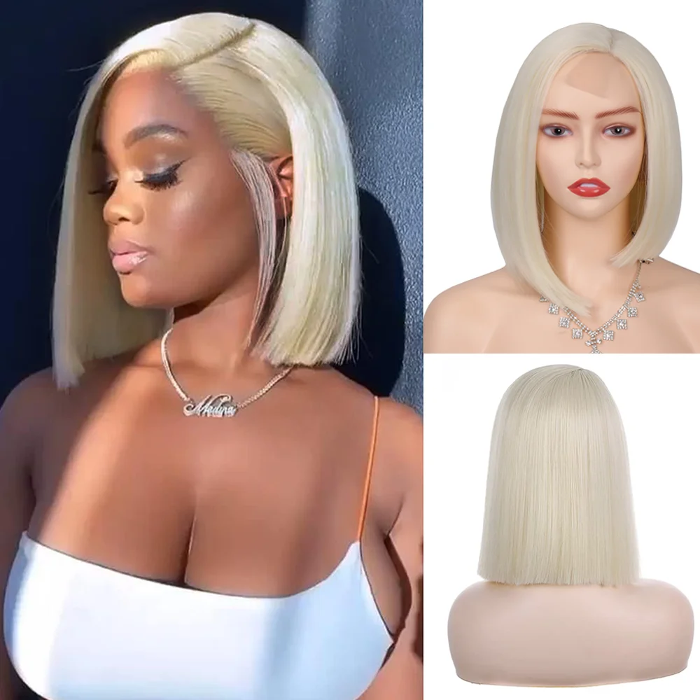 

Short Bob Wigs Stone Straight 613# Good Quality Synthetic Wig Side Part For Black Women Glueless Cosplay Drag Queen Daily Hair