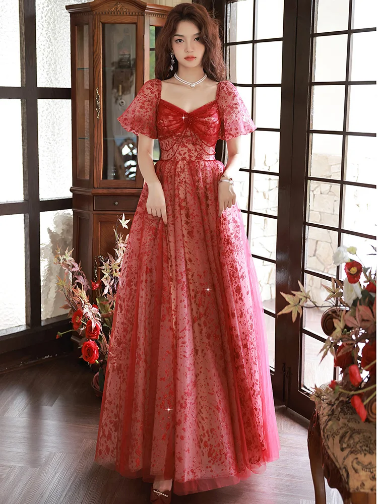 

Красные платья для выпускного вечера 2023, элегантные блестящие длинные женские вечерние платья-трапеции до пола с блестками для свадьбы