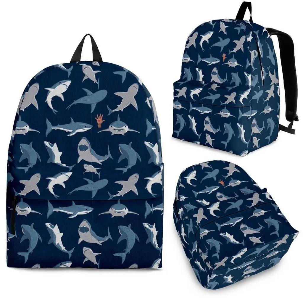 

YIKELUO Cool Cartoon Shark Blue Teen Laptop Gaming Backpack With Zipper Durable Animal Print Student Textbook Bag Casual Bag