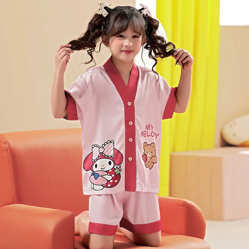 

New Kawaii Sanrios My Melody Cinnamoroll Kuromi Girls' Pajamas Summer Cartoon Short Sleeve Thin Set Parent-child Homewear
