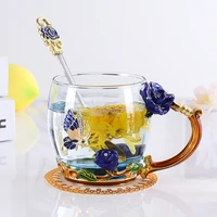 glass tea cup coffee mugs handmade enamel drinking cups with spoon set household heat resistant glass with handle tea cup