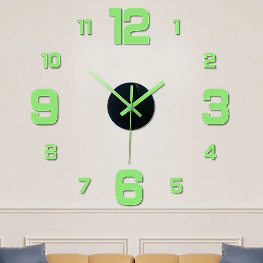 

3D Wall Clocks Luminous DIY Acrylic Mirror Wall Stickers for Home Decor Living Room Quartz Needle Self Adhesive Hanging Watch