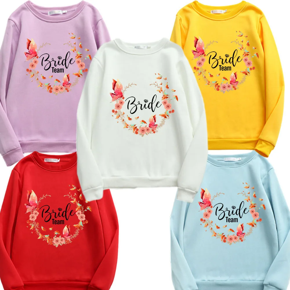 

Wedding Party Team Bride Woman Sweatshirts 2023 Sweet Korean O-neck Pullovers Thick Autumn Winter Loose Hoodies WY025