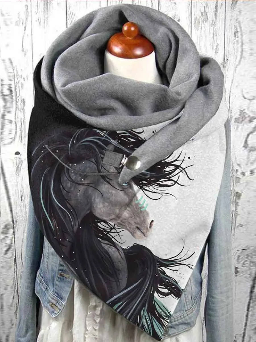 

Women's Horse Print Casual cotton Wrap Scarf for winter outdoor neck warm indoor shawl