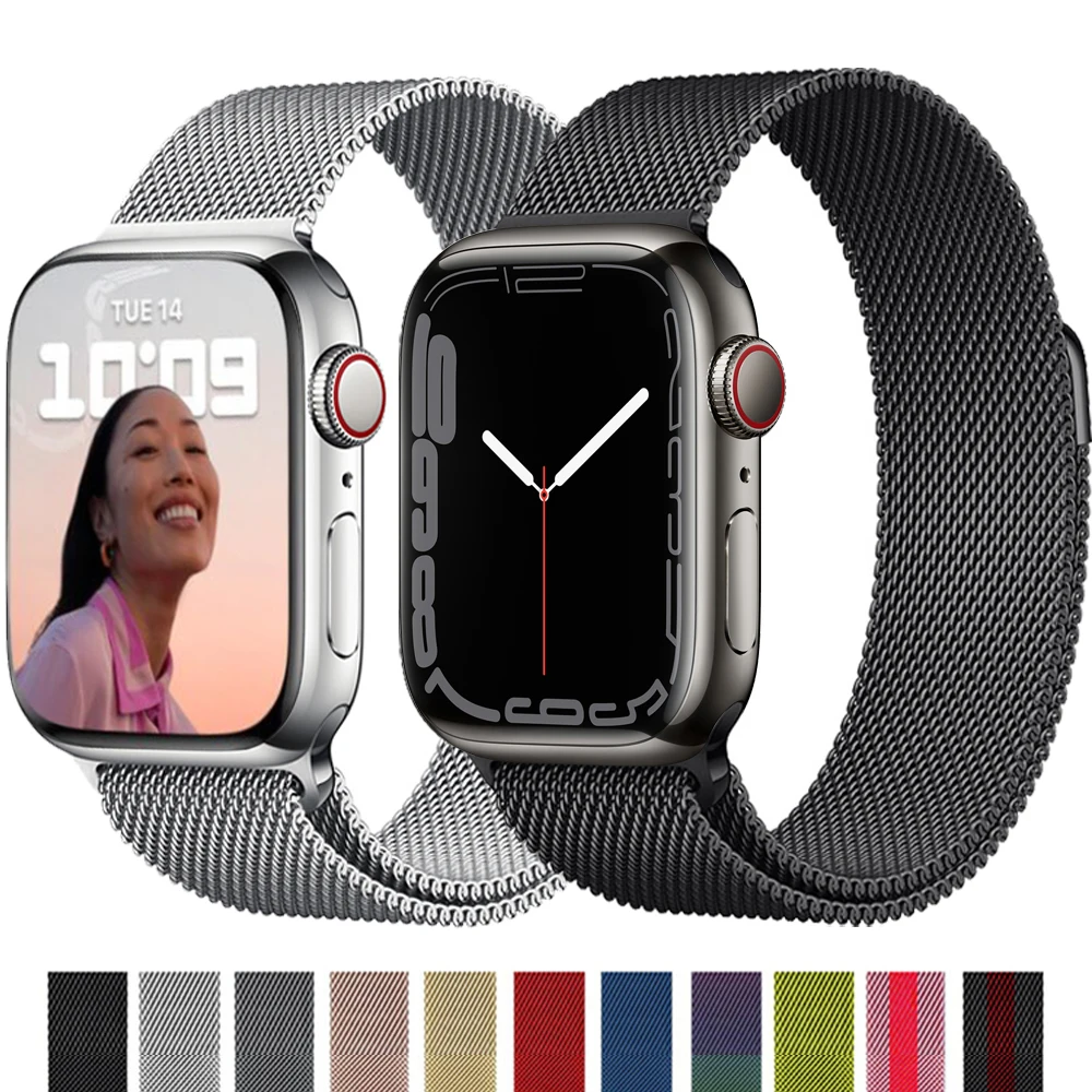 

Ремешок из нержавеющей стали для Apple watch Band 44 мм 40 мм 45 мм 41 мм 42 мм 38 мм, браслет с магнитной петлей для iWatch series 3 4 5 6 se 7