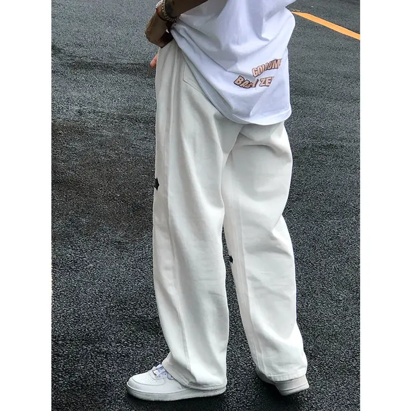 Cross Print Jeans High Street Loose Straight Jean Men and Women Wide Leg Mopping Daddy Pants 2023 Y2k Hip Hop Denim Pant White