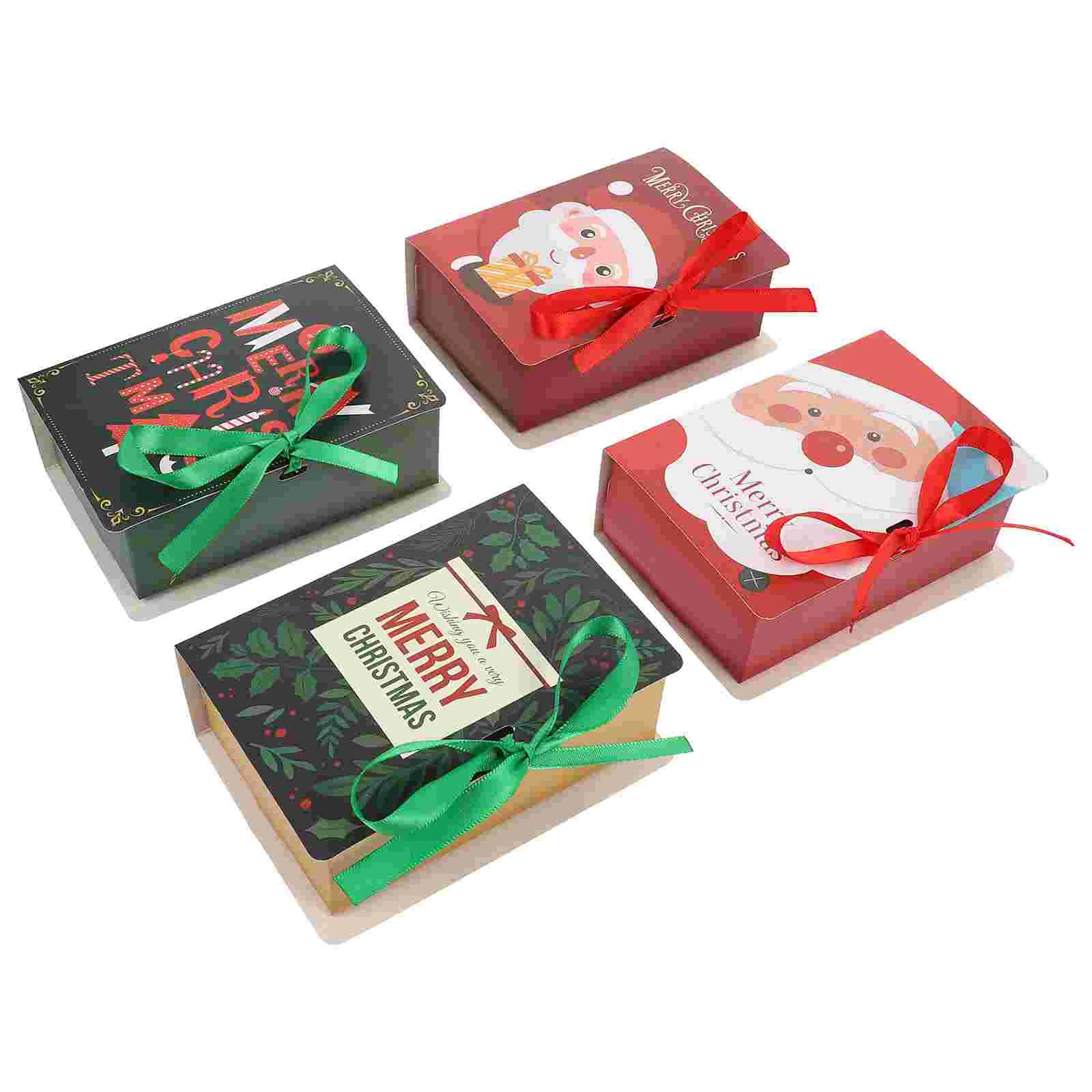 

4Pcs Christmas Candy Boxes Decorative with Lids Recyclable Christmas Cookie Boxes With Bows Christmas Boxes Xmas Boxes for
