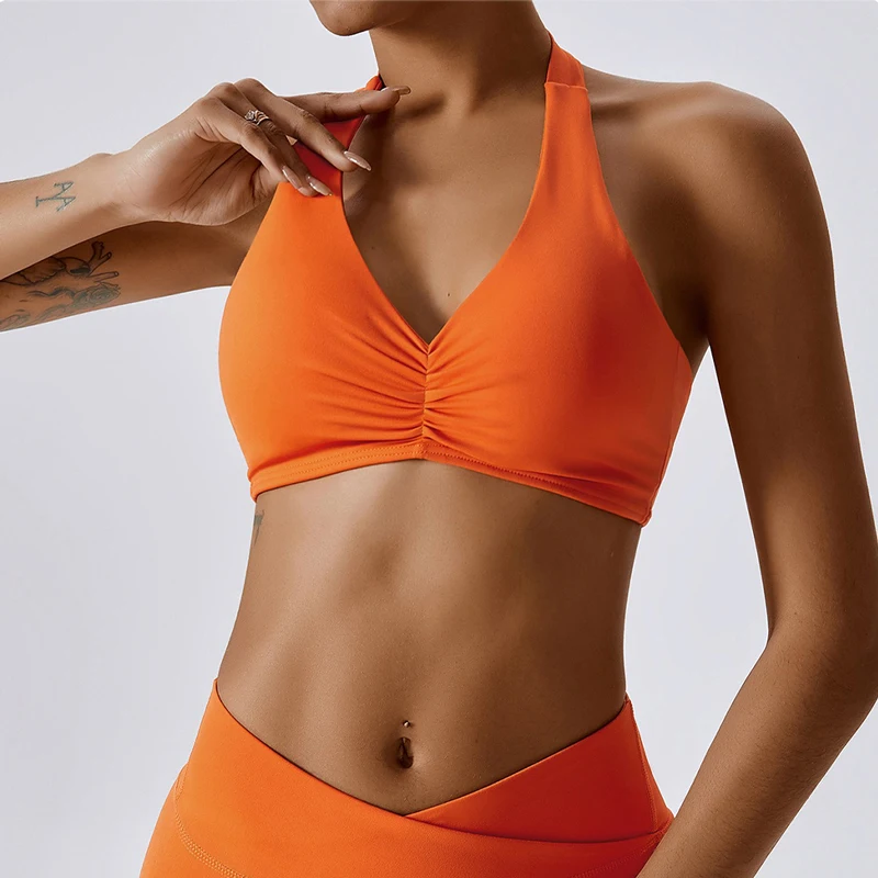 

Спортивный бюстгальтер с лямкой на шее, женский топ для йоги, топ с открытой спиной, майка для фитнеса в тренажерном зале, топ с эффектом пуш-ап, одежда для бега и тренировок