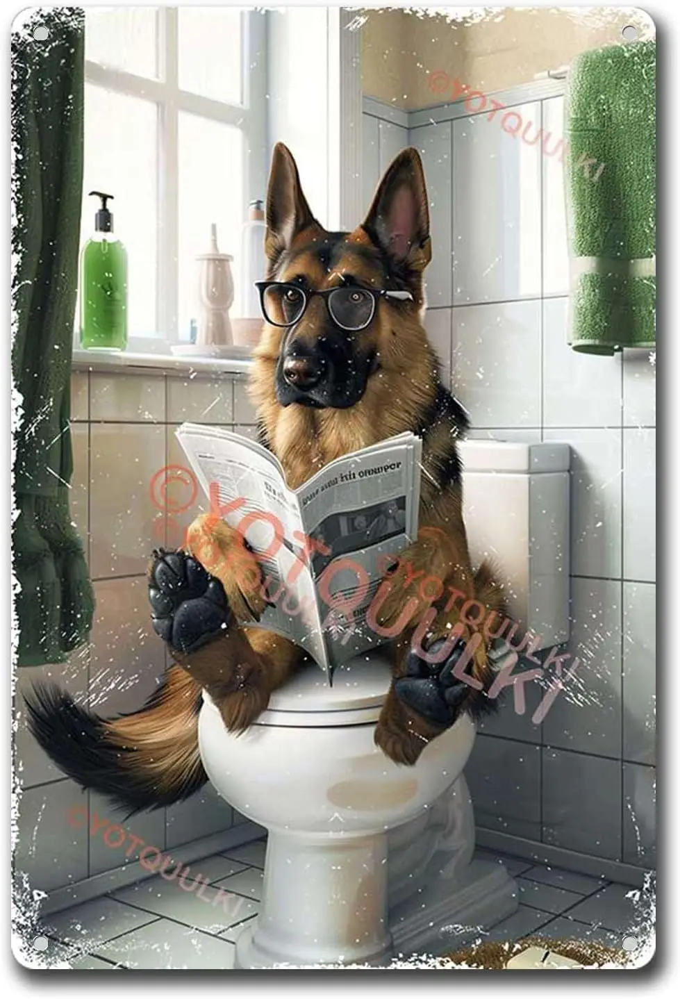 Vntge Metl Sgn Germn Shepherd Dogs Redng Newspper Funny Lumnum Tn Wll rt 8 00 x 12 дюймов