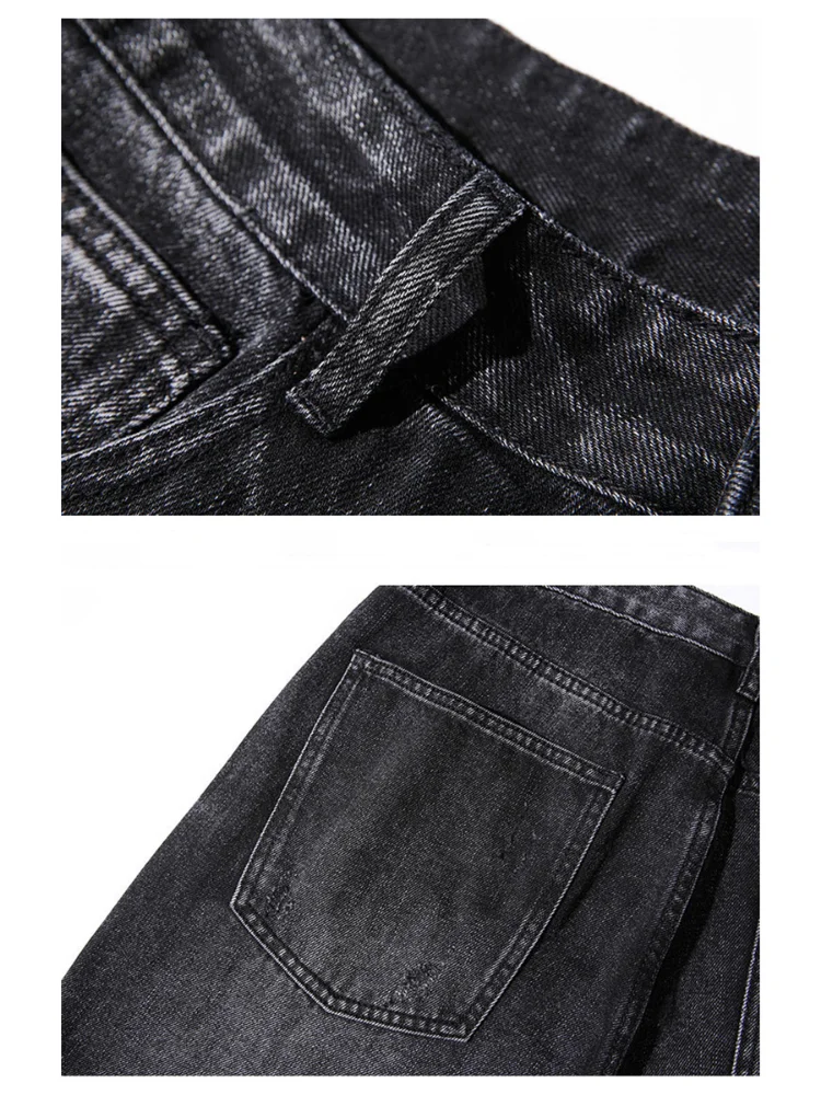 Four Seasons High Street Vibe Wind Ripped Jeans Men's Trend Black Loose Straight Trousers Fashion Streetwear Ins Hot Sale JEANS