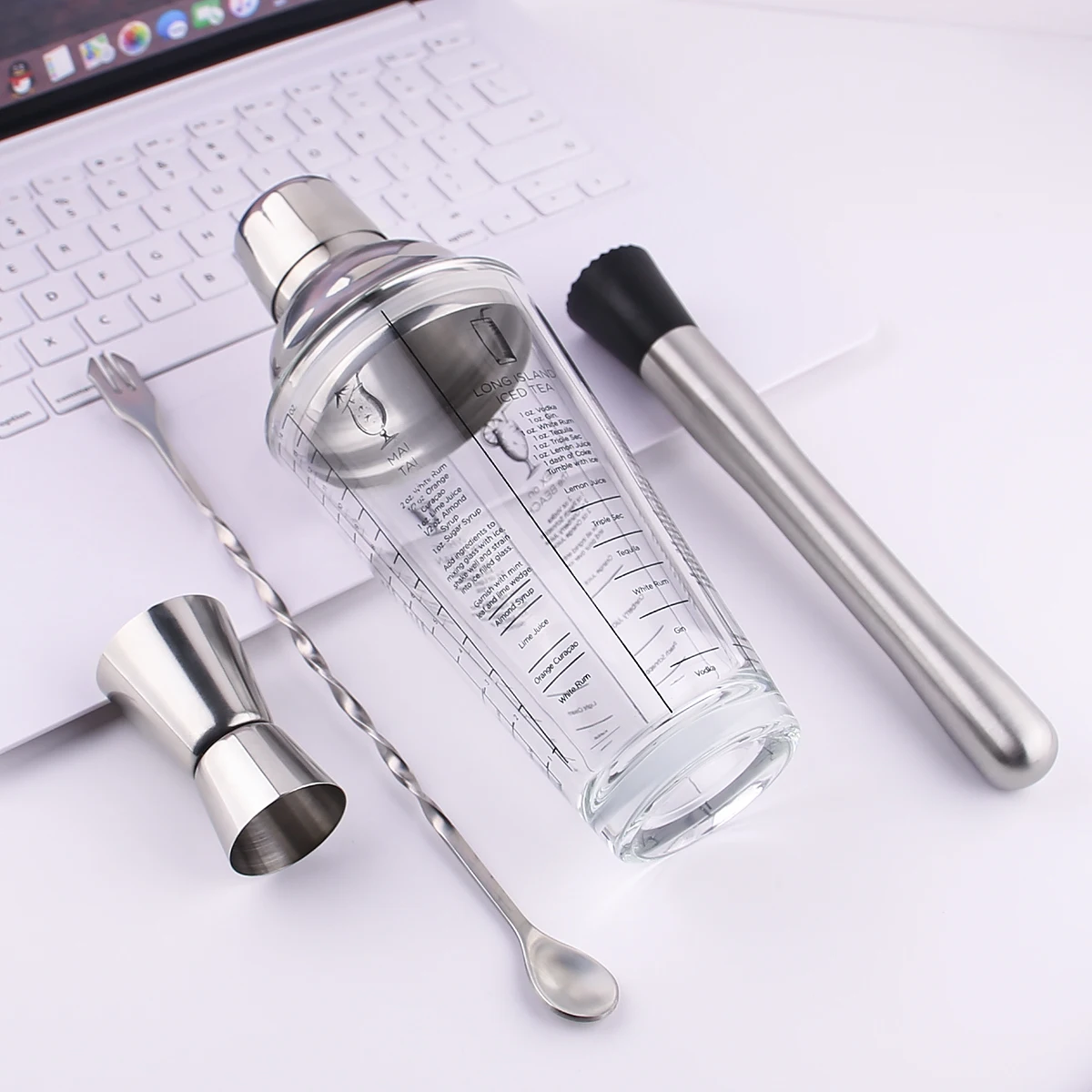 Барный Набор Шейкер Из Нержавеющей Стали Со Стеклянным Градиентом Ручной Ручные