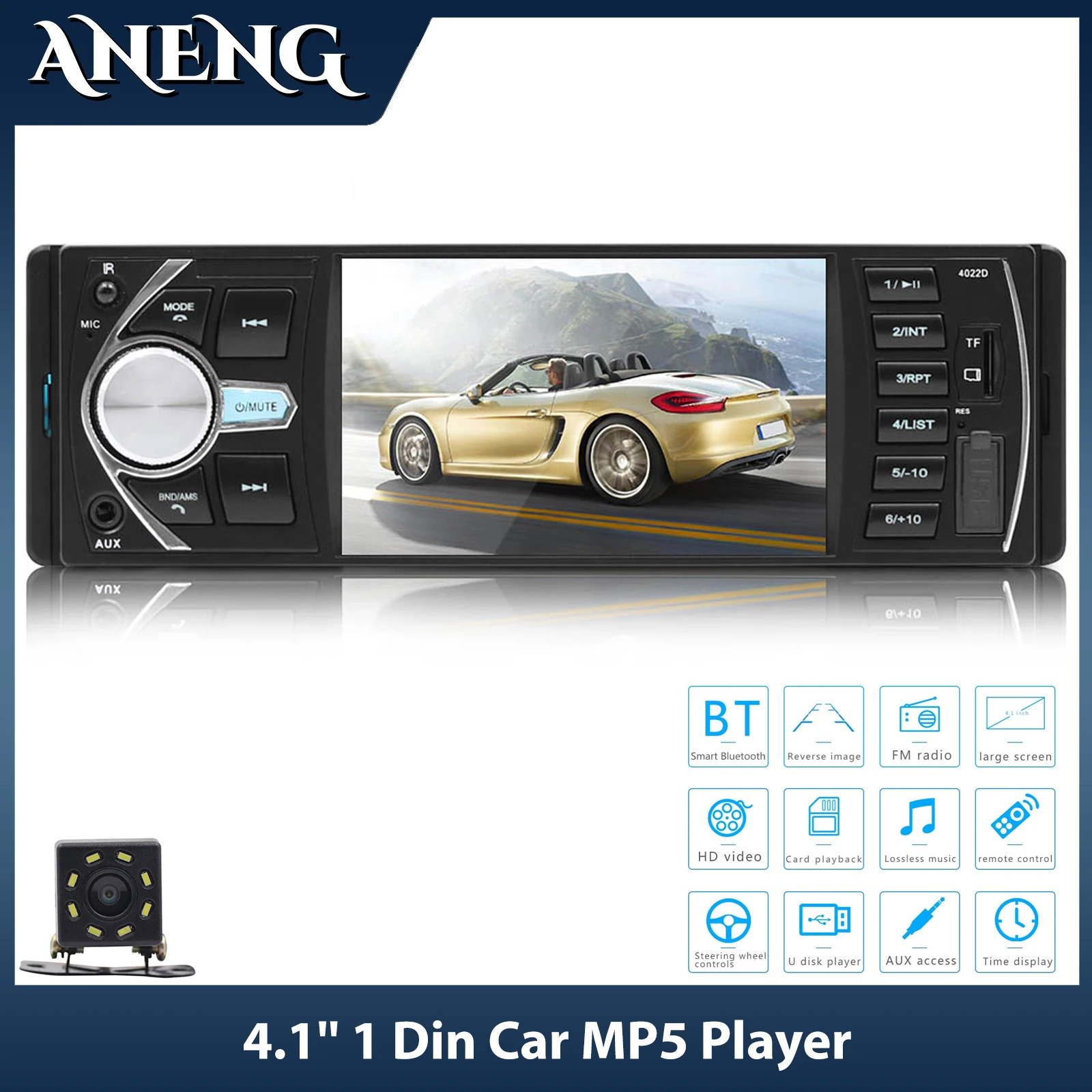 

1 Din Car Radio Car Stereo FM TF Card USB AUX-IN Bluetooth HD 4.1 Inch MP4 MP5 Player GPS Voice Broadcast