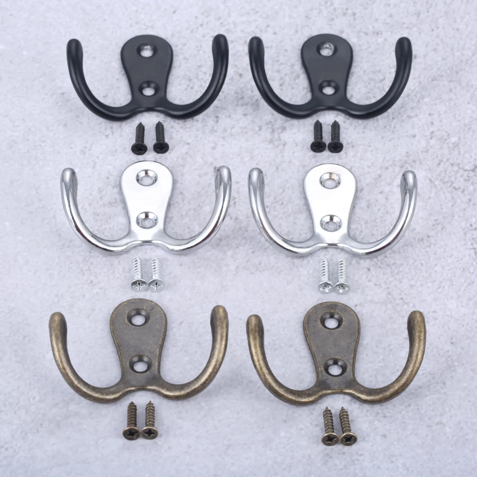 2sets Double Heads Hook Wall/Door Mounted Hanger w/screws Black/Silver/Antique Bronze Coat/Key/Bag/Towel/Hat/Mask Holder 55mm images - 6