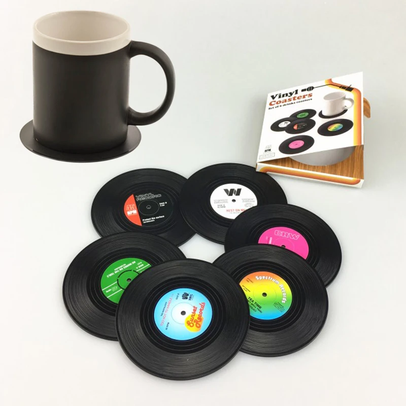 

Retro Record Coasters Table Placemats Creative Coffee Mug Cup Coasters Creative Heat-resistant Nonslip Pads Kitchen Tools