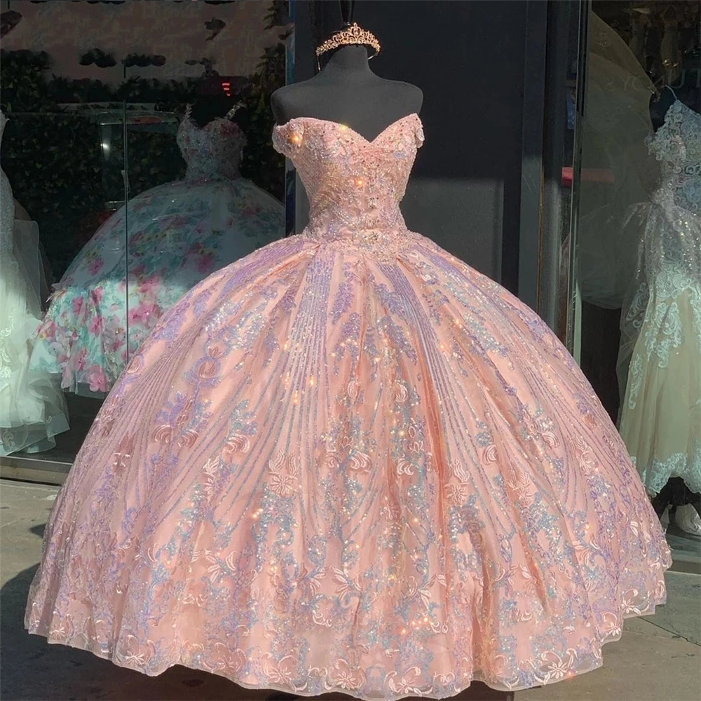 

Розовые мексиканские платья Quinceanera бальное платье с открытыми плечами аппликации пышные милые платья 16 15 лет Charro