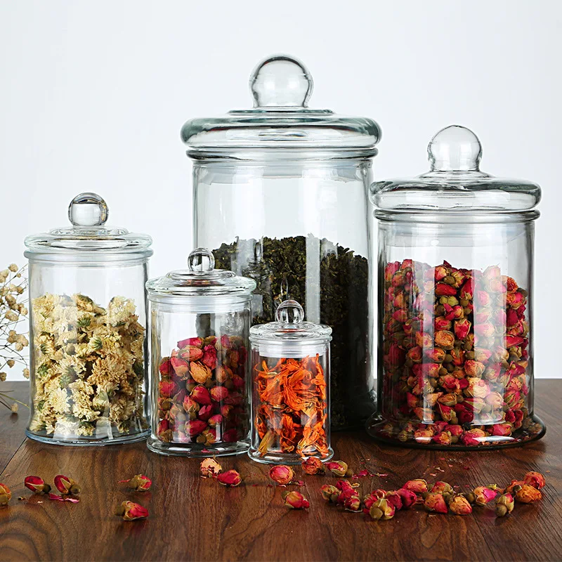 

Glass Transparent Sealed Jar Storage Jar Flower Tea Tea Jar Traditional Chinese Medicine Dried Fruit Cereal Large Glass Bottle