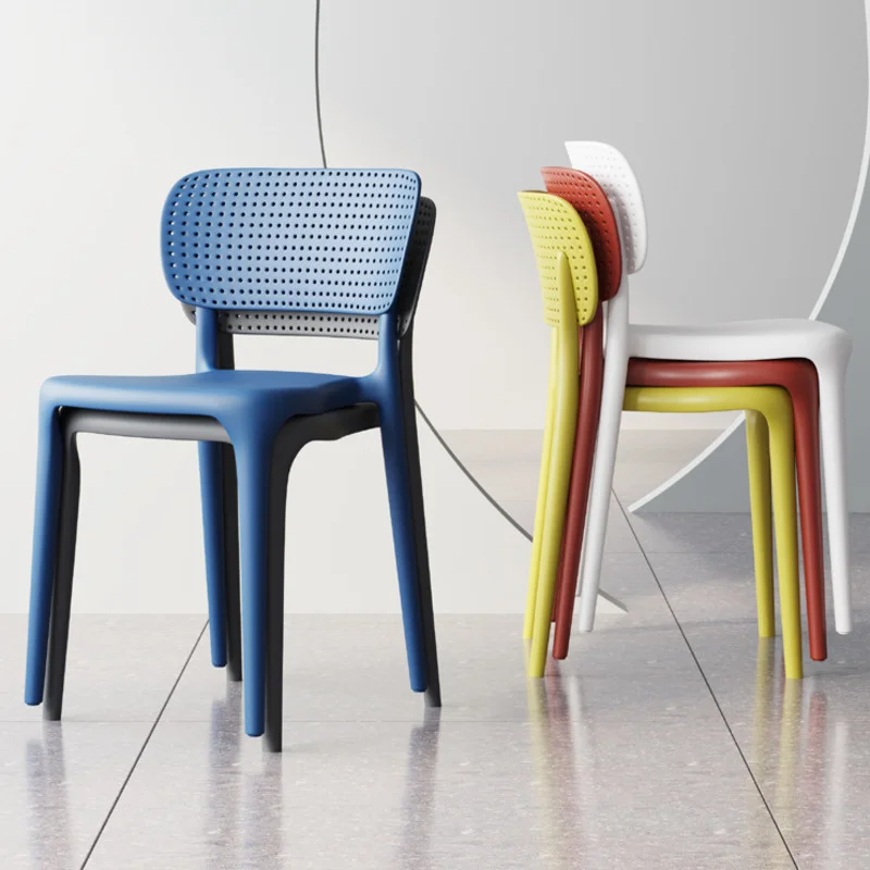 

Nordic Modern Simple Multi-color Dining Chair Eco Friendly Thickened Plastic Desk Stool Creative Hollow Backrest Small Furniture